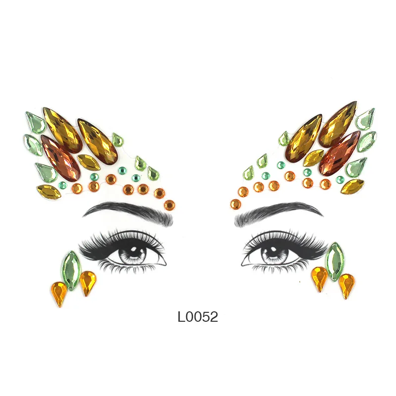 Временные наклейки для татуировок с блестками и стразами в форме лица для фестивалей и вечеринок с эффектом 3D.