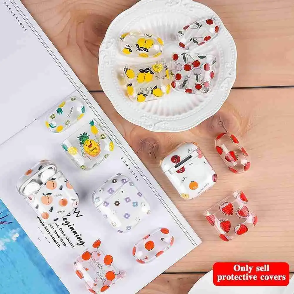 

1PC Case For Airpods Cases Cute Fruit Pattern Earphone Hard Shockproof Case Portable 1 Pods 2 For Air Cover Shell PC Transp B4W0