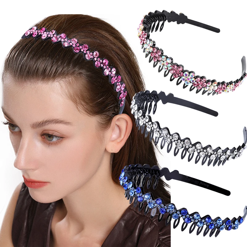 Peine brillante para el pelo para mujer, banda para el pelo, Aro para el pelo, bisel con dientes, diademas antideslizantes, accesorios para el cabello con diamantes de imitación de flores (0)