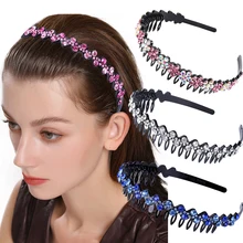 Peigne à cheveux brillant, bandeau pour femmes, cerceau, lunette avec dents, bandeaux antidérapants, fleur, strass, accessoires pour cheveux  (1)