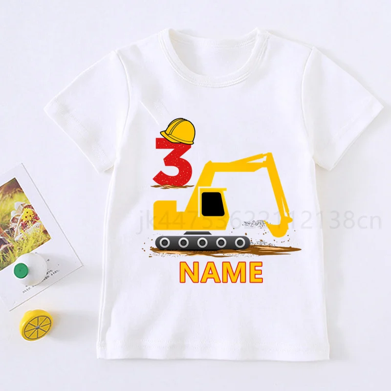 

Baby Kids Cartoon Excavator Birthday Number Name Print T Shirt Children Birthday T-shirts Boy&Girl Funny Gift Tshirt Present2-10