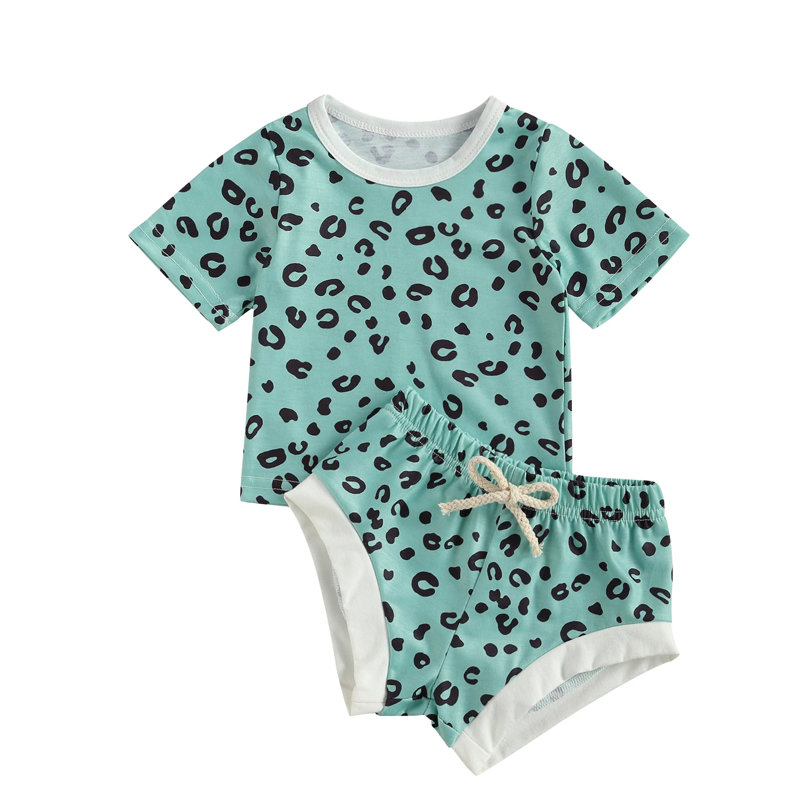 

Toddler Baby Leopard Printing Two-pieces Set, Infant Girls Round Collar Short Sleeve Tops + Elastic Short Pants Set