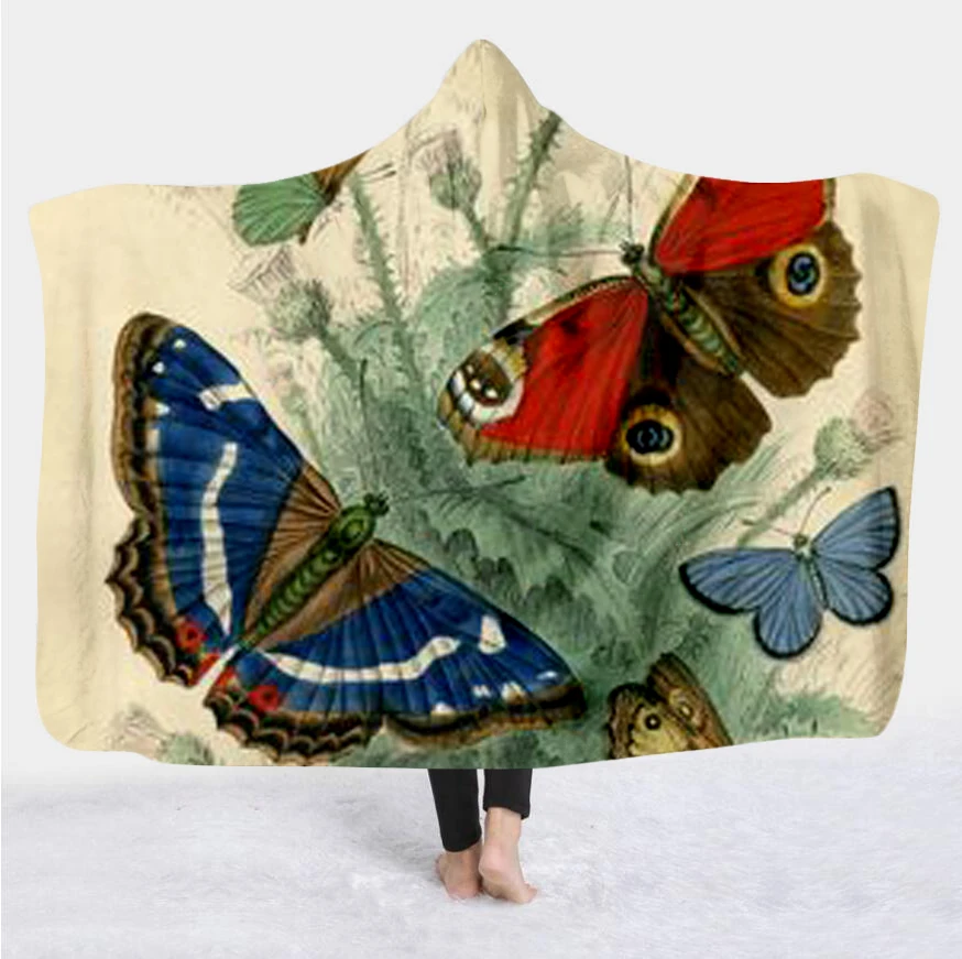 

Plstar Cosmos Colorful butterfly insect Blanket Hooded Blanket 3D full print Wearable Blanket Adult men women Blanket style-6