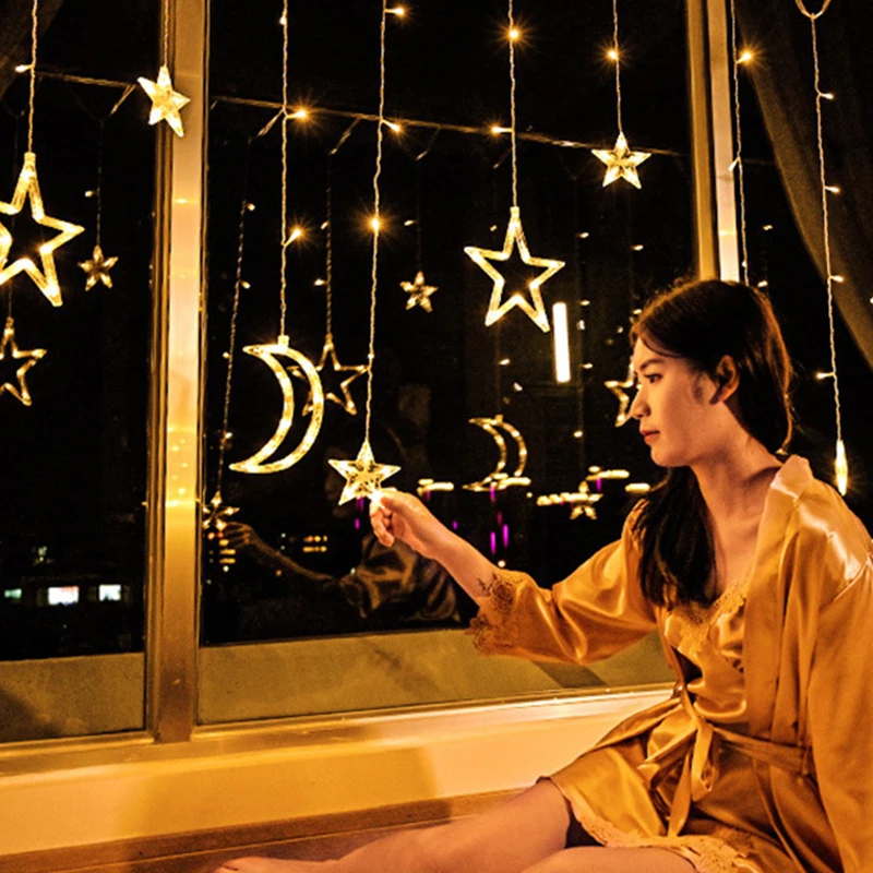 

Christmas Fairy Lights Festoon Led String Lights Star Garland on Window Curtain Indoor Tree Decoration Halloween Wedding Light