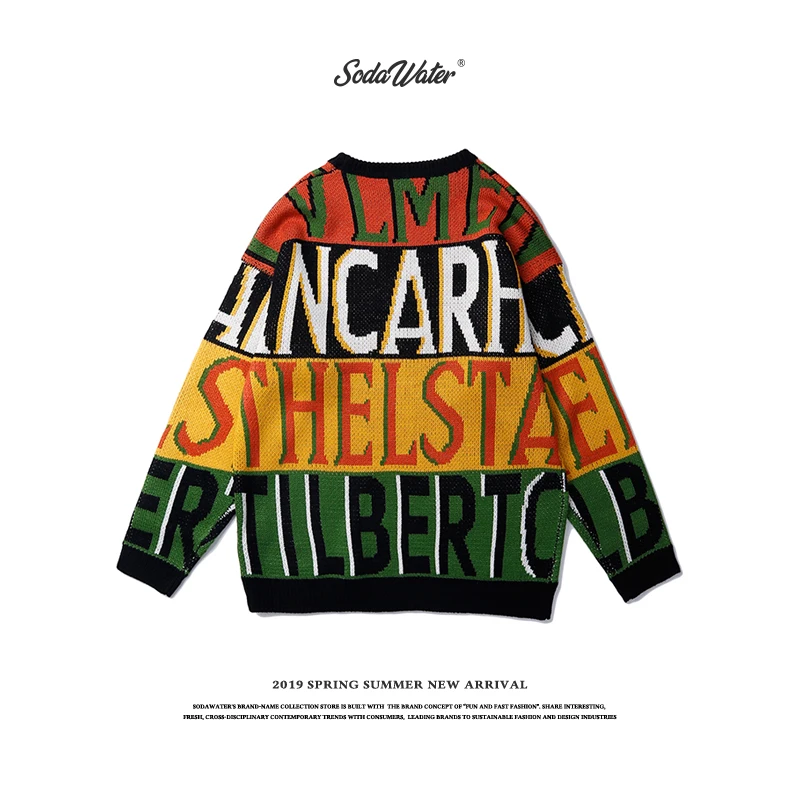 SODAWATER смешной принт вязаный мужской свитер пуловеры свободный крой шерстяной