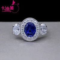 cadermay 5x7 oval white d vvs moissanite and 7x9 blue sapphire engagement wedding ring set in 925 sterling silver