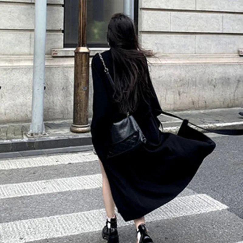 

Asakawa Jiuyi Black Parka Women's Autumn 2021 New Double-Breasted Square Collar