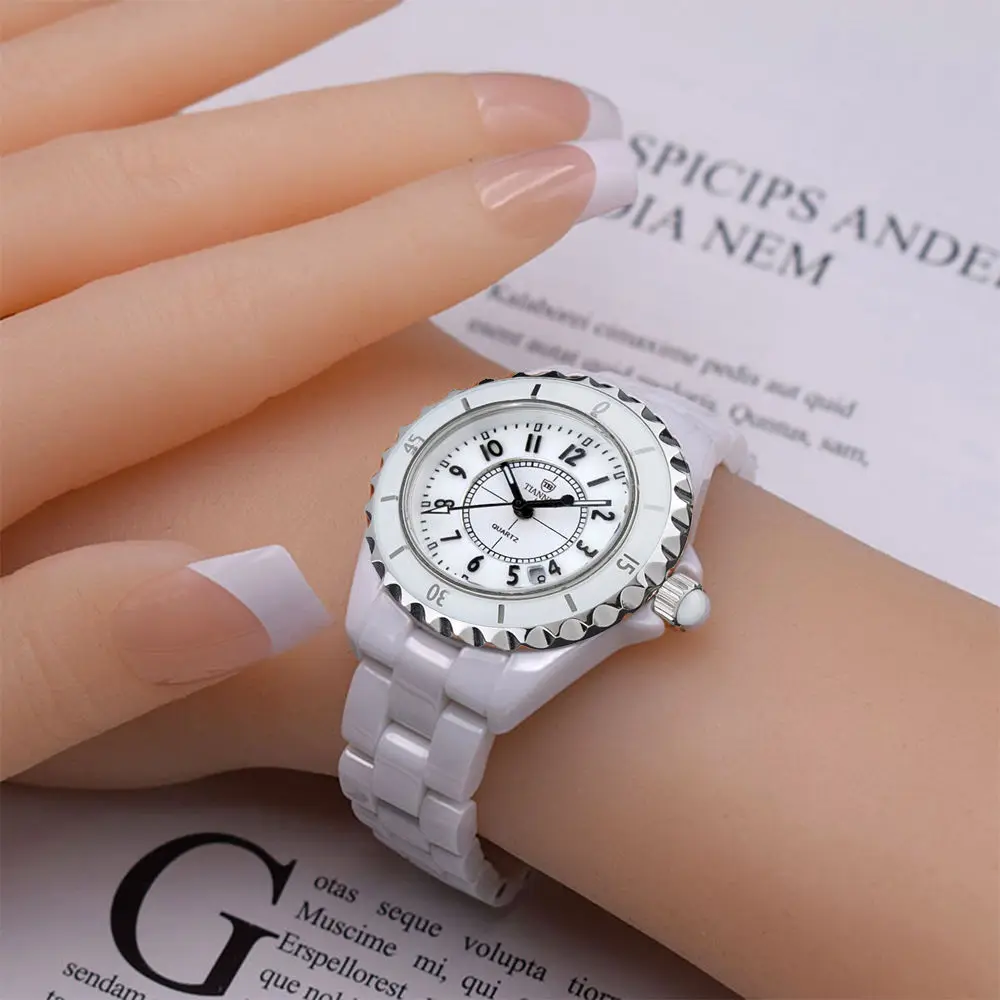 

Часы женские с керамическим ремешком, модные водонепроницаемые белые студенческие часы в Корейском стиле