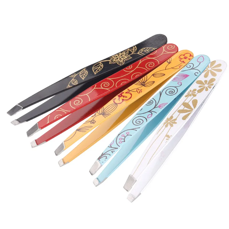 1 шт. пинцет для бровей из нержавеющей стали с цветочным принтом|Пинцеты бровей| |