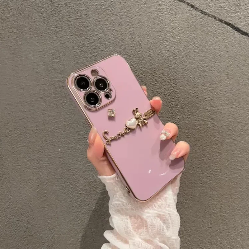 

Japan Korean Cute 3D Metal Rabbit Heart-shaped phone case For iPhone 11 13 12 Pro XS Max XR XS X 7 8 Plus Protection Soft Cover