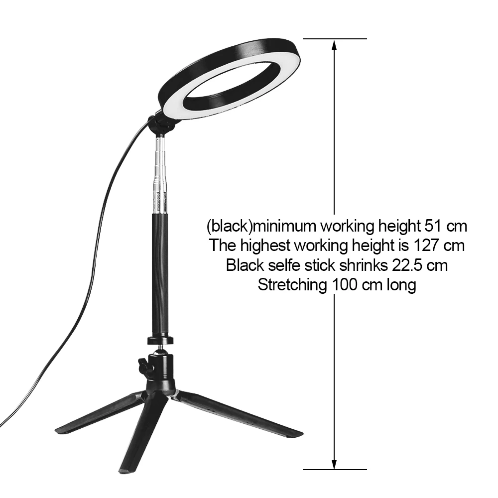 Светодиодный кольцевой светильник 16 см круглая лампа для селфи со штативом и