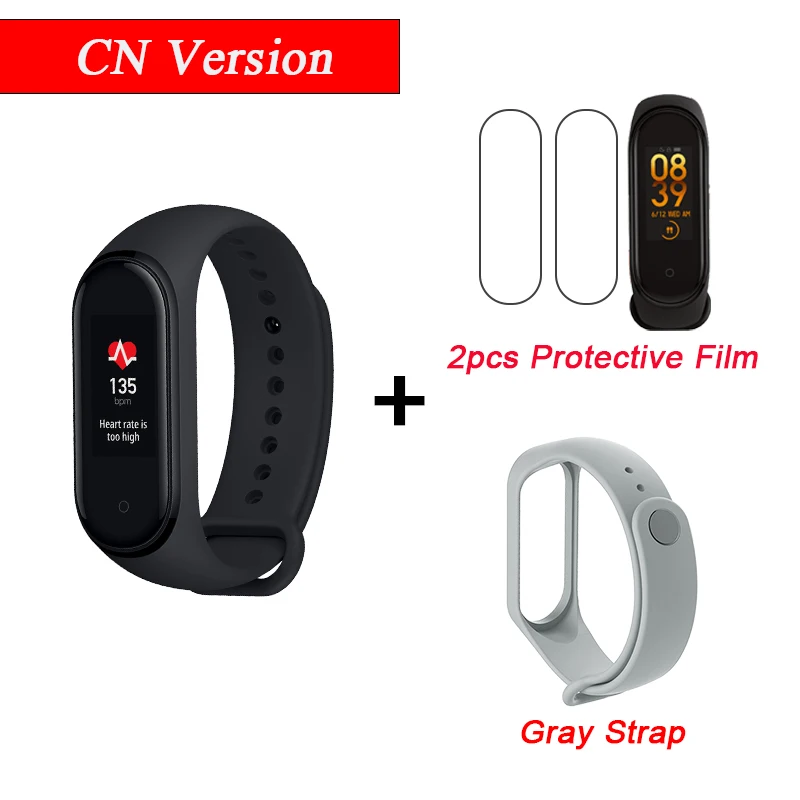 CN Add 2Film Gray Xiaomi mi Band 4 Smart mi band 4 водонепроницаемый пульсометр фитнес 135 мАч Bluetooth 5,0 50 м цветной экран - Цвет: CN Add 2Film Gray