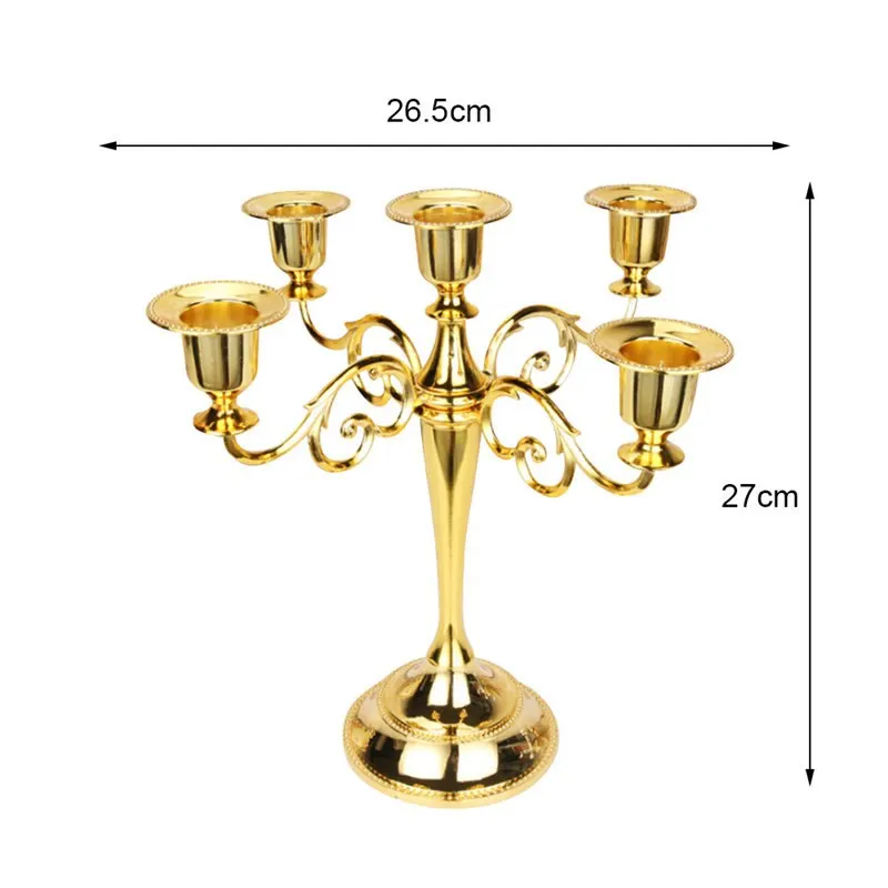 Gold-5arms 3/5-Arms металлические подсвечники серебро/золото/бронза/черный свадебное украшение подсвечник Подставка для свадьбы домашний декор канделябры - Цвет: Gold-5arms