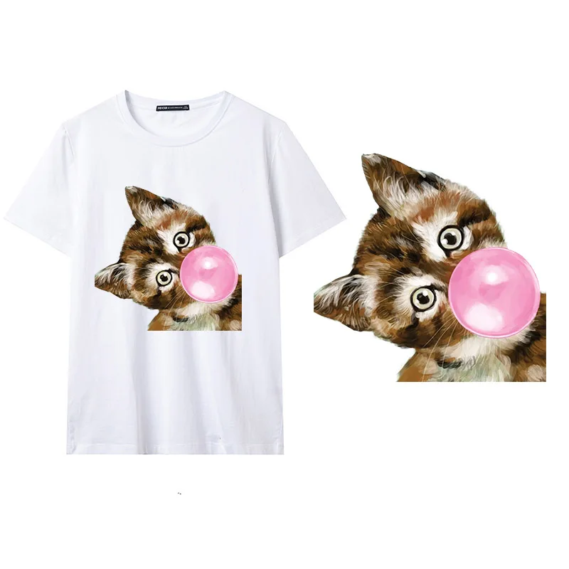 

Funny Cats Face Iron on Heat Transfer Printing Patches Stickers for Clothes T-shirt DIY Appliques Washable Patches On Cloths