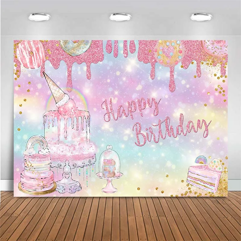 

Ice Cream Cake Donuts Cartoon Backdrop Baby Kids Glitter Birthday Party Photo Background Decor Photography Backdrop Photo Studio