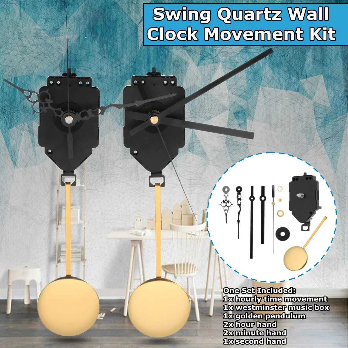 

DIY Pendulum Clock Mechanism Movement Quartz Wall Clock Motor Hanger Clockwork with Swing 3D Replacement Parts Tools With Music