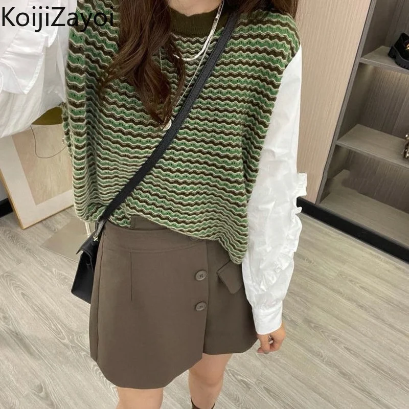 

Женский свободный пуловер Koijizayoi, повседневный модный шикарный свитер в стиле пэчворк с круглым вырезом, универсальные Джемперы, верхняя одежда для весны и осени