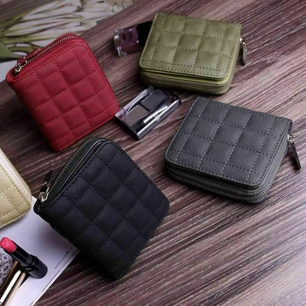 

Women Short Wallets PU Leather Female Plaid Purses Card Holder Wallet Fashion Woman Cute Small Zipper Wallet With Coin Purse
