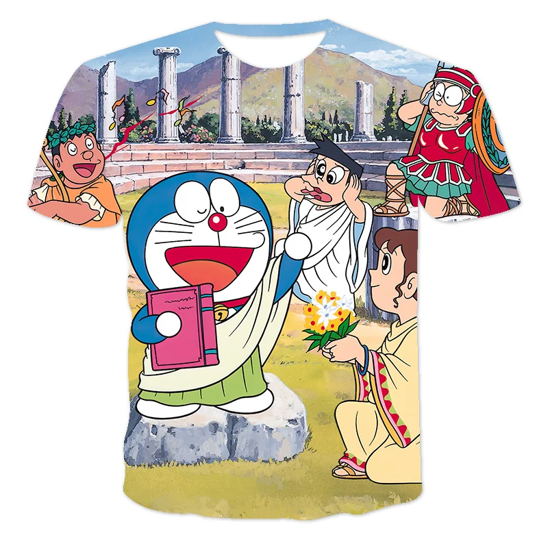 

Summer 3D printing Doraemon Boy/Girl Cute And Interesting Anime Short-Sleeved O-Neck Kawaii Fashion Cartoons Oversized T-Shirt