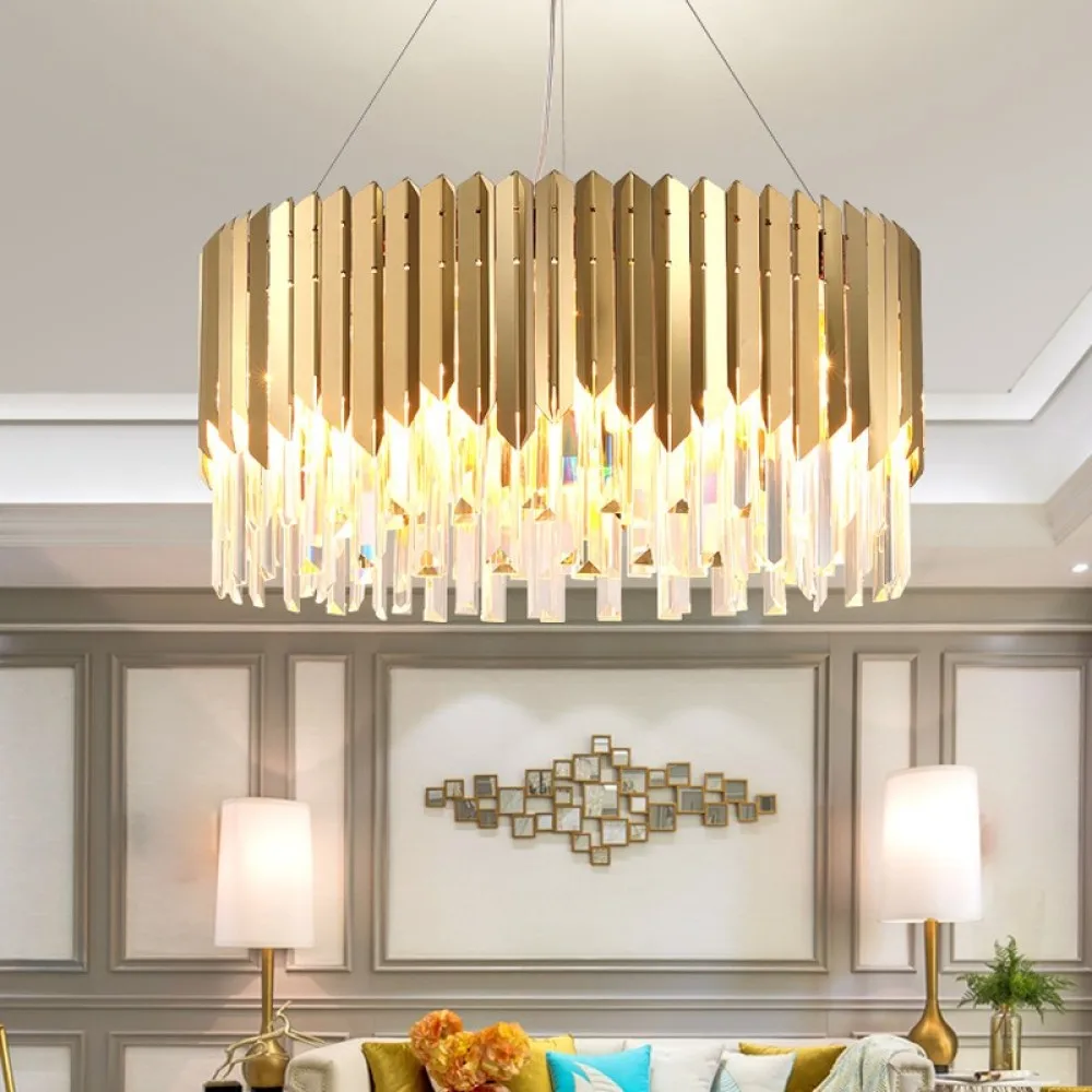 

FSS New Modern Crystal Gold Round Chandelier Lighting Dining Room Bedroom Living Indoor Fixtures