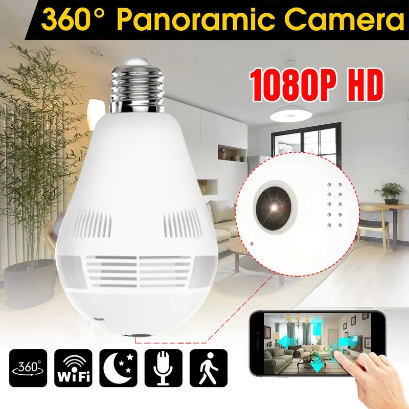 

1080P HD Wireless IP Camera WIFI Network Monitor Intelligent E27 Threaded Dual Light 360 Fisheye Bulb Camera with Mic&2 Speaker