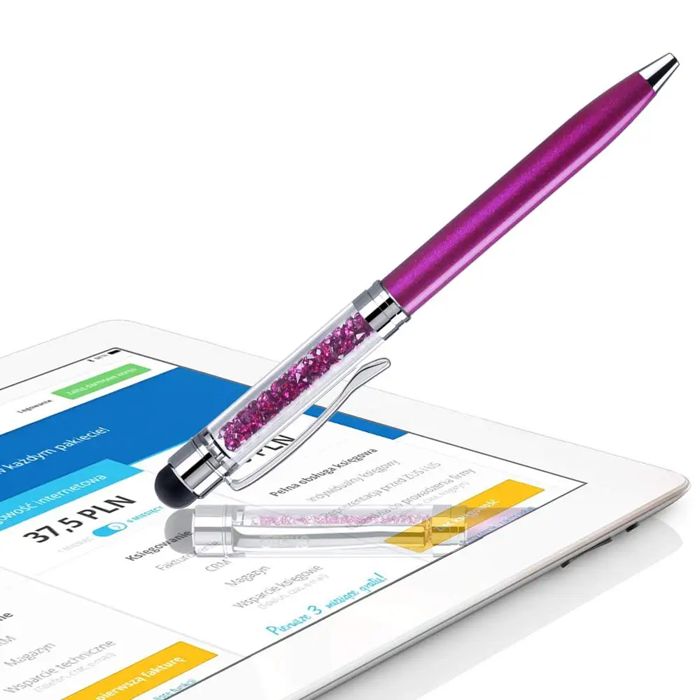 10pcs/lot Crystal Stylus Pen Diamond Ballpoint Pens Stationery Ballpen 2 In 1 Crystal Touch Screen Pen for Capacitive Screen