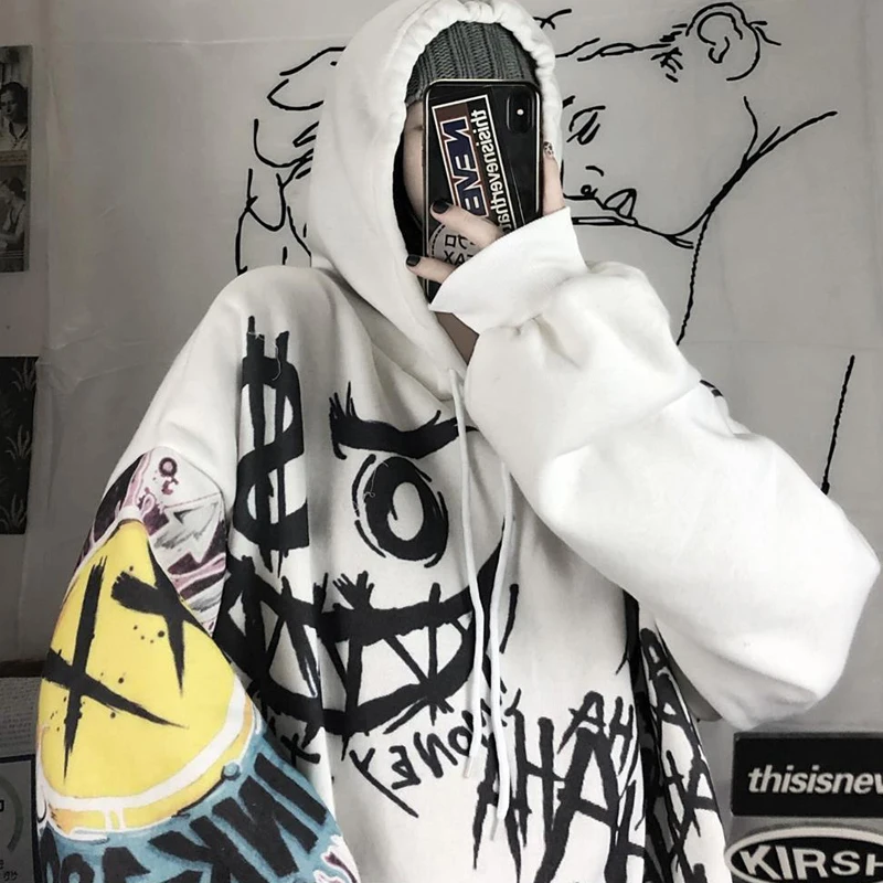 

Women Hoodies Loose Hip Hop Top Vintage Punk Harajuku Clothes Gothic Plus Size Vintage Y2K Loose Long Sleeve Hip Hop Sweatshirts