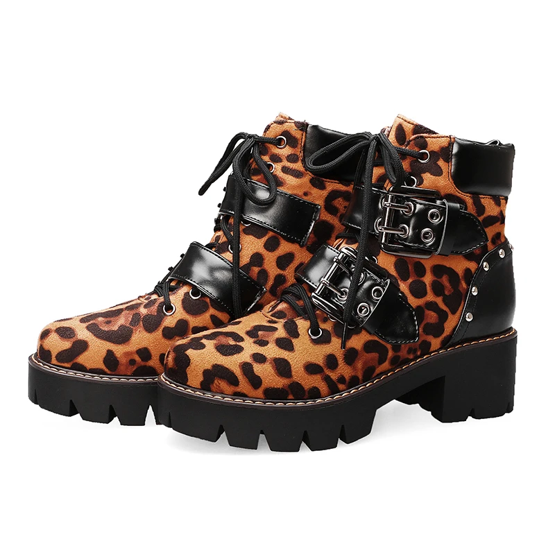 Женские ботильоны на массивной платформе Rimocy Модные леопардовые из