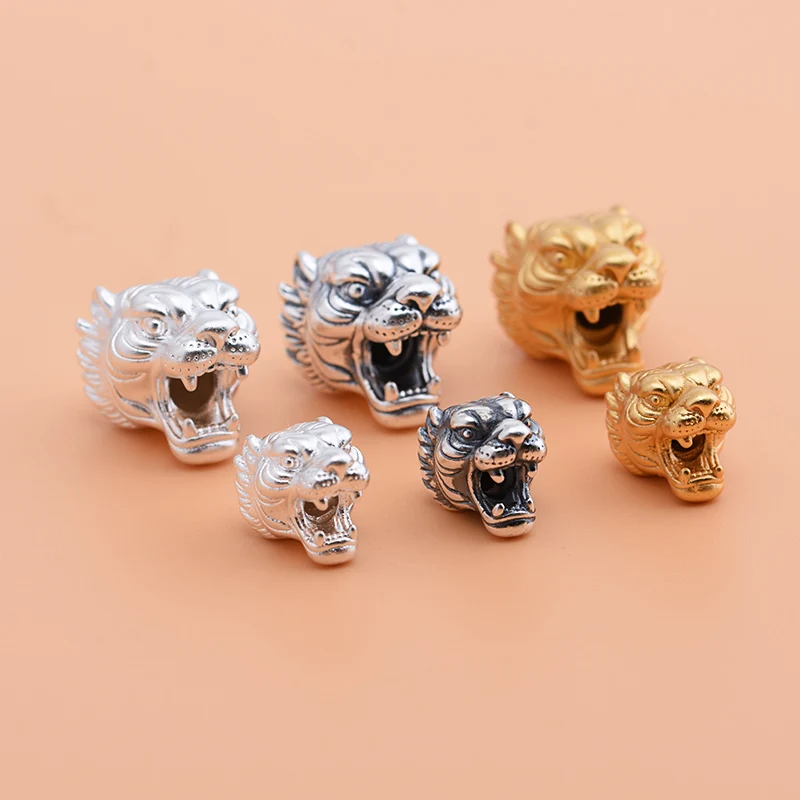 

S999 серебро 3D Позолоченные твердые серебряные бусины для передачи ювелирных изделий, тигровая бусина, ручной работы, материал веревки для би...