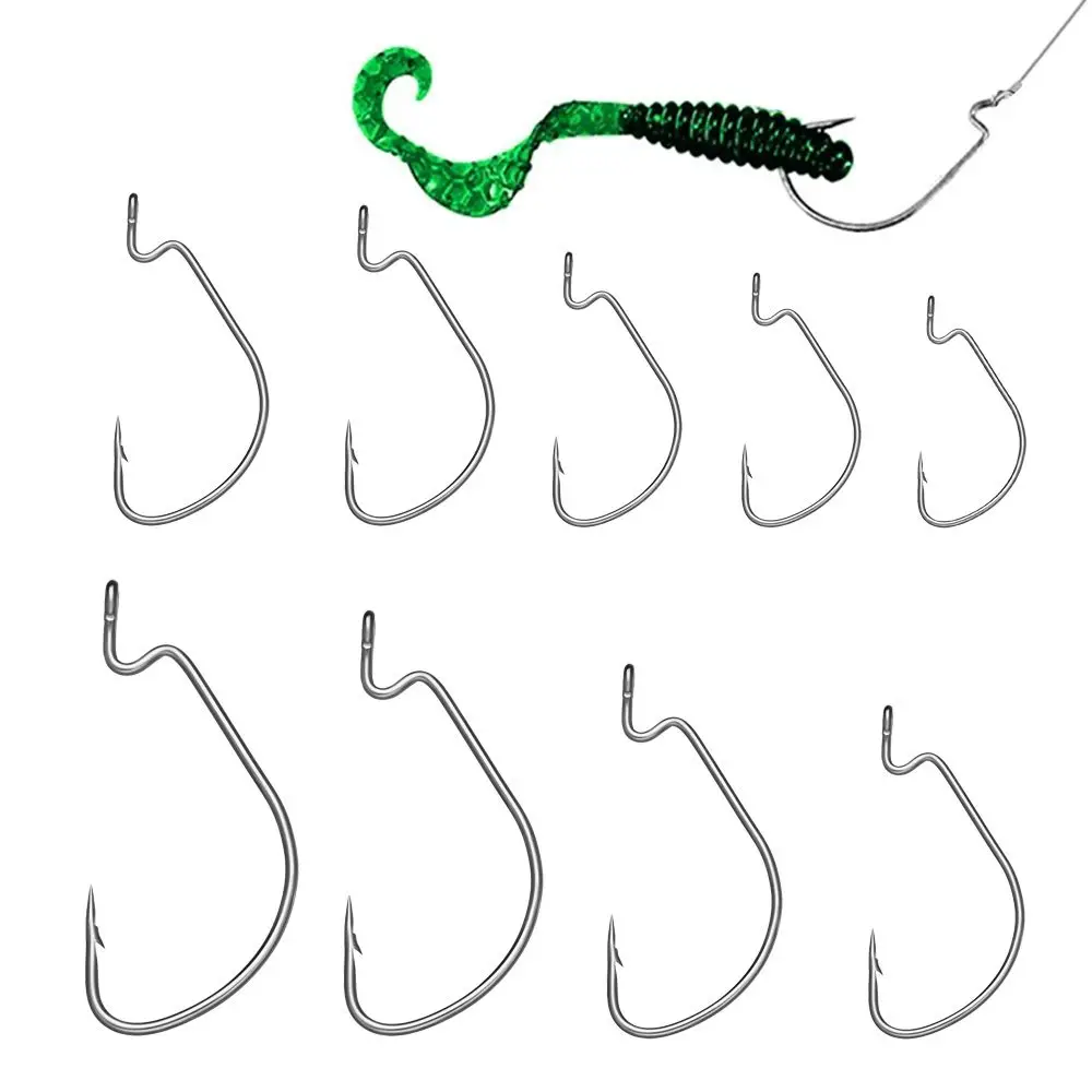 

10pcs Offset Barbed Lure Anzuelos Softjerk Worm Hook Wide Crank Fishhooks Fishing Tackle Fishing Hook