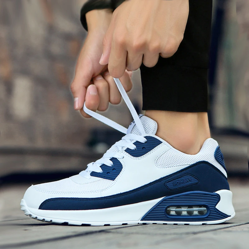 

Air Cushion Sports & Casual Shoes Large Size Men's Shoes 46 Lovers Trendy Running Shoes Blue Patchwork Walking Jogging Shoes