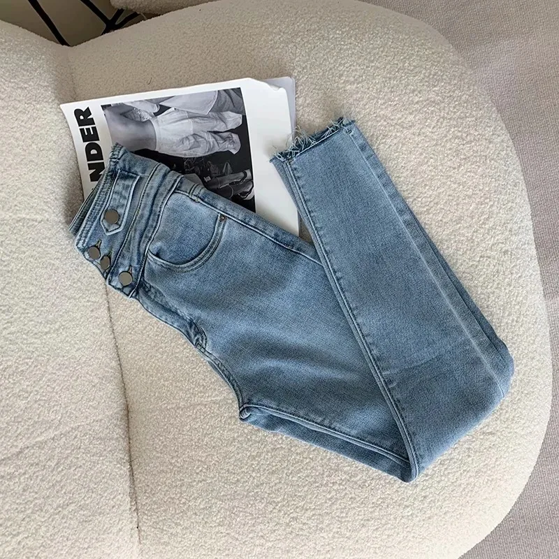 

TVVOVVIN Fashion High Waist Denim Pencil Pants Women's 2021 Spring New Skinny Rough Edges Ankle Length Jeans 1wtp