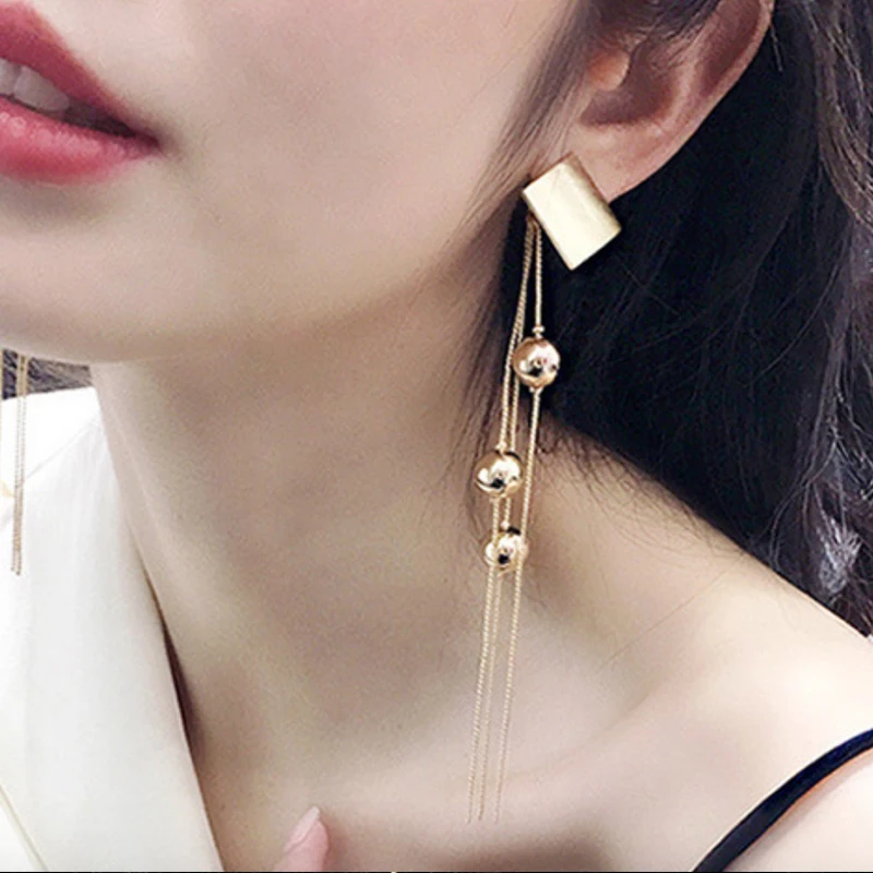 Длинные серьги с кисточками большие 2019 новый стиль модные женские в виде капель