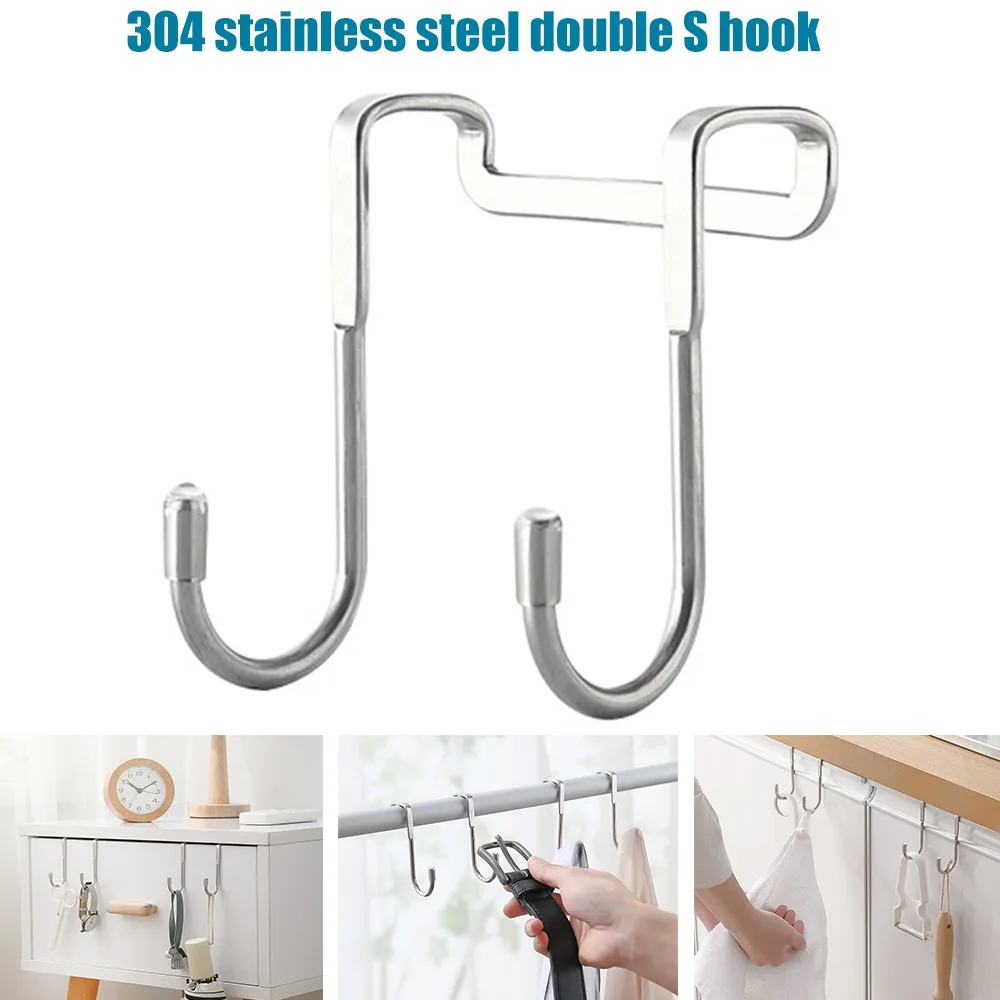 

Door Hanger Hook S-type Stainless Steel Free Punching Over Door Cabinet Drawer Hooks for Kitchen Bathroom Workshop