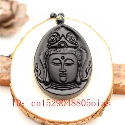 Натуральный черный обсидиан Гуаньинь кулон бусы ожерелье модное очарование