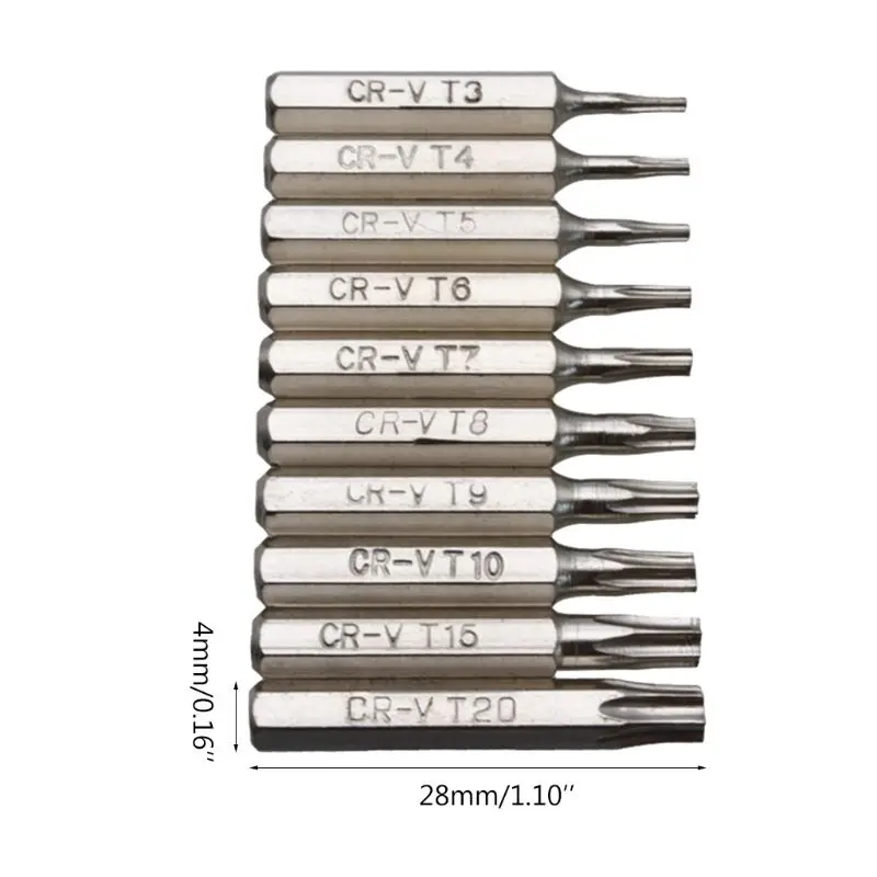 

10PCS CR-V Torx Screwdriver Bits Set T3 T4 T5 T6 T7 T8 T9 T10 T15 T20 Mobile Repair Bit Plum Blossoms Repairing Head
