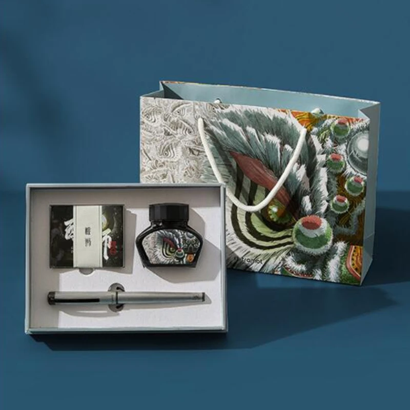 

Exquiste Stylish Business Signature Pen Pocket Size Pen with Ink Bottle Dancing Lion Painting Album for Birthday Gifts