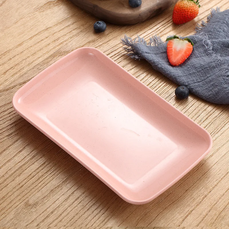 

4pcs Solid Color Domestic Wheat Straw Rectangular Tableware Barbecue Dishes Snacks Sushi Fruit Dishes Kitchen Accessories Tools