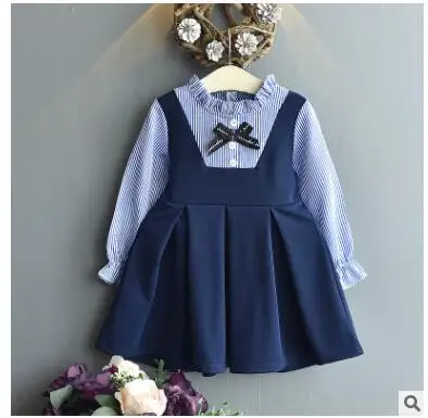 Популярное стильное платье в Корейском стиле для девочек новое полоску с