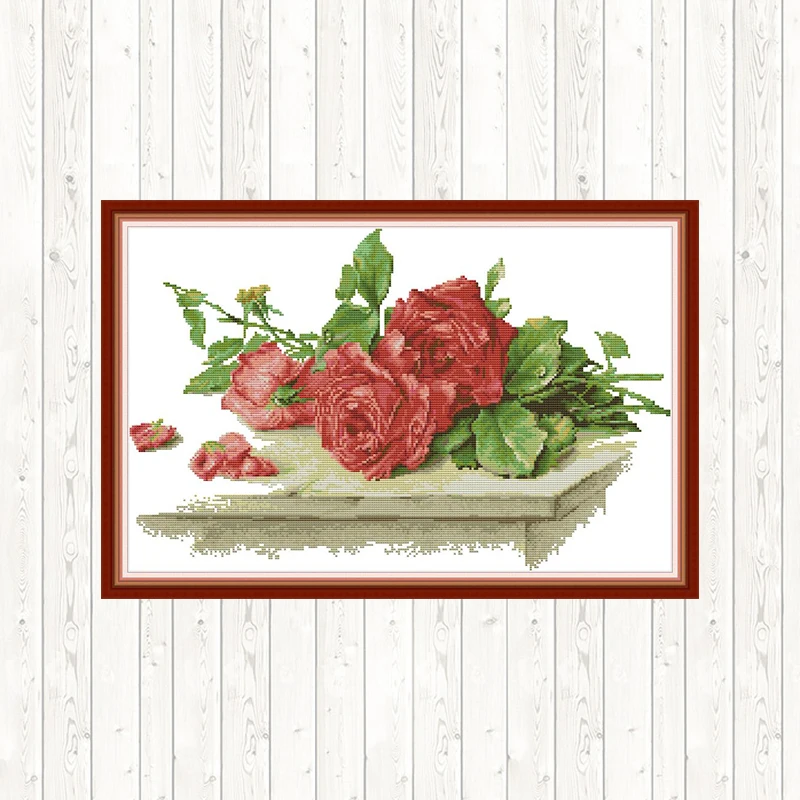 Red Roses on The Table Cross Stitch Sets 14ct 11ct Count Print Canvas Needlework Diy Embroidery DMC Cotton Thread Printed | Дом и сад