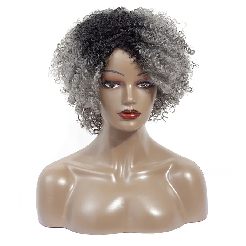 

Short Wavy Curly Synthetic Wig Omber Black Brown Wig With Side Part Bang Heat Resistant Fiber For Women Daily Party Use