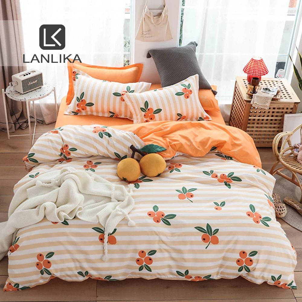 Lanlika набор постельного белья с фруктами Оранжевый Комплект покрывало