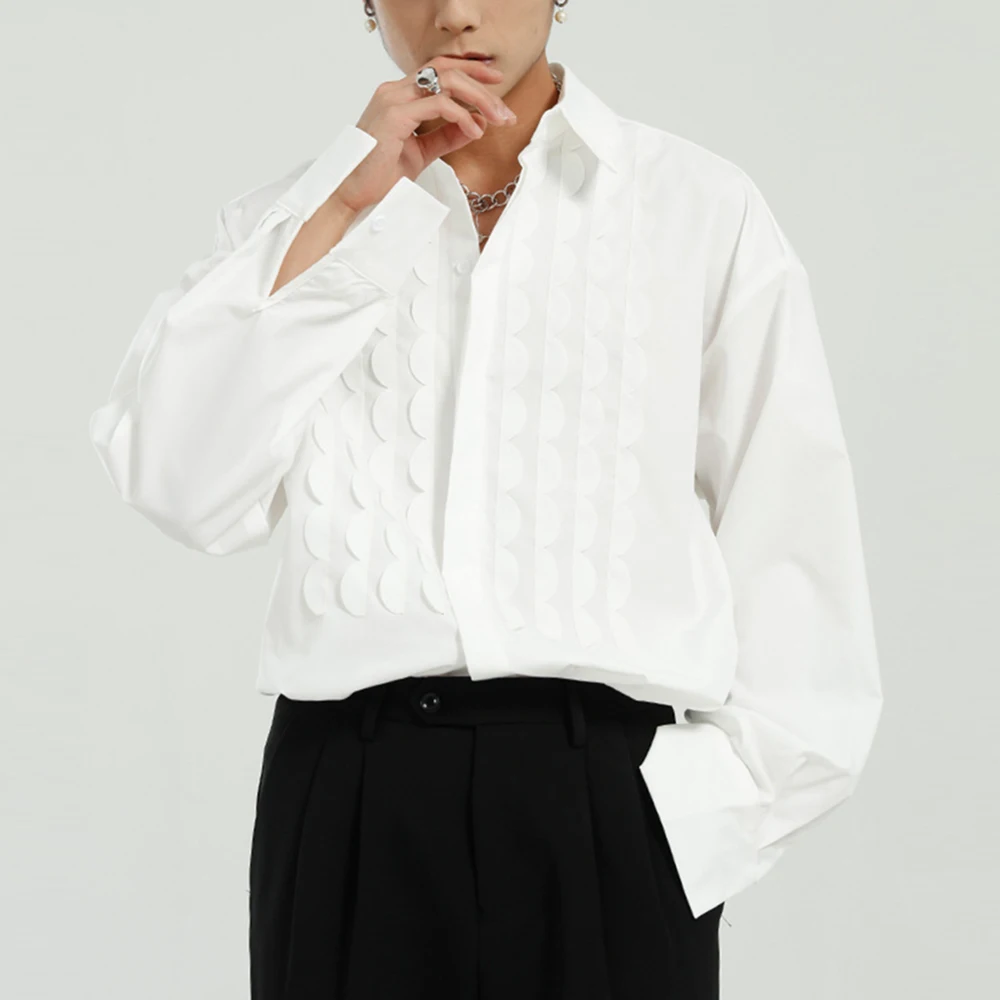 Men's Casual Shirt Men Solid Color Long Sleeve Blouse Chic Fashion Handsome Male Tops 2021 Streetwear Camisas