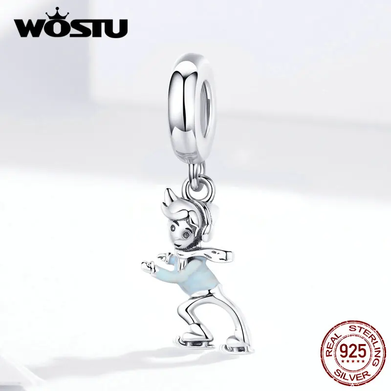 WOSTU, 925 пробы, серебряные, для катания на лыжах, для мальчиков и обнимающих, подвески для девушки, бусины, подходят к оригинальному браслету, подвеска, ювелирные изделия дружбы CQC1352