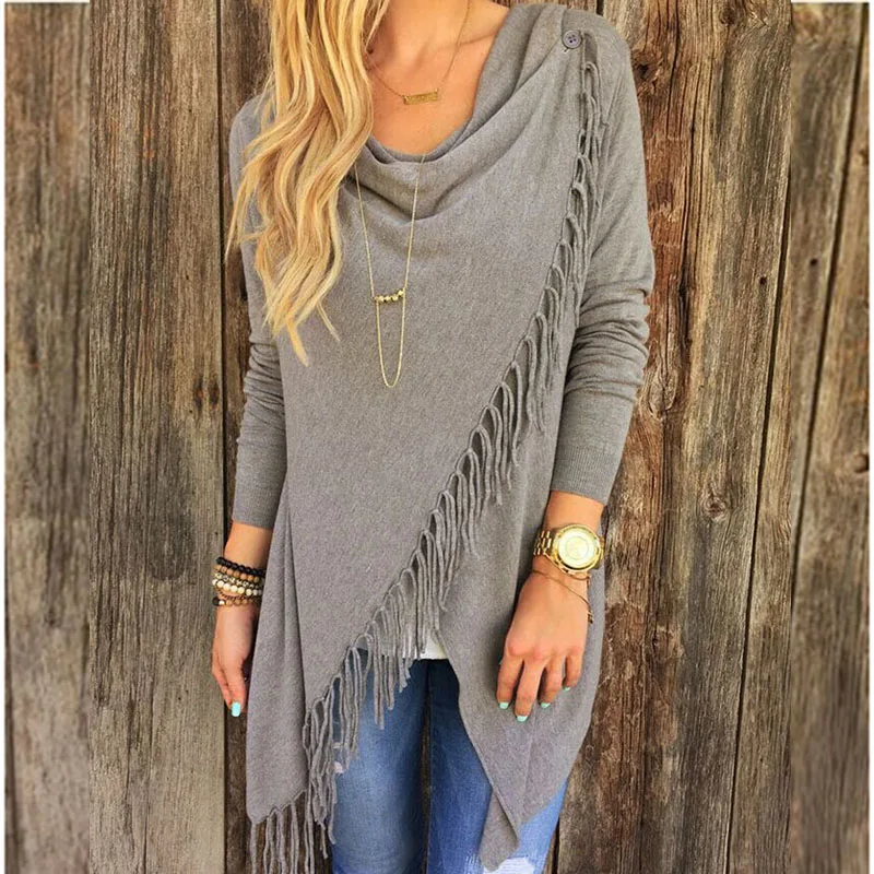 

Женская блузка средней длины с бахромой, необычный пуловер в стиле High Street с вырезом лодочкой, женский свитер на весну и осень