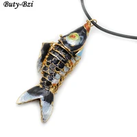 8085mm various color cute cloisonne carp fish pendant black leather chains necklace fashion party jewelry