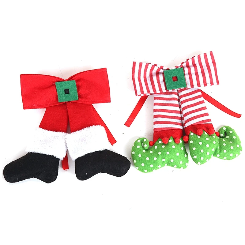 

Christmas Cloth Bow Hanging Pendant Decor Cute Elf Christmas Tree Doll Hanging Ornament For New Year Xmas Decoration 2Pc