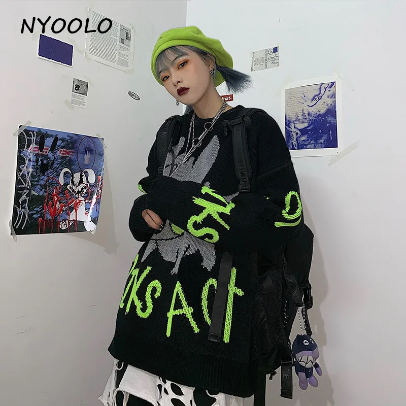 NYOOLO Harajuku Мультфильм Тритон моря буквы теплый вязаный свитер Осень Зима Свободный пуловер толстый свитер для женщин и мужчин