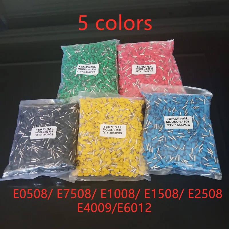 E0508 E7508 E1008 E1508 E2508 E4009 E6012 1000 шт./упак. электрический провод с клеммой сечением наконечники Медь обжимной соединитель 5 видов цветов