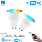 Умсветильник светодиодные лампы EWeLink GU10 с Wi-Fi, приглушаемые светильники с дистанционным управлением, работает с Alexa Google Home, RGBCW, 4 Вт